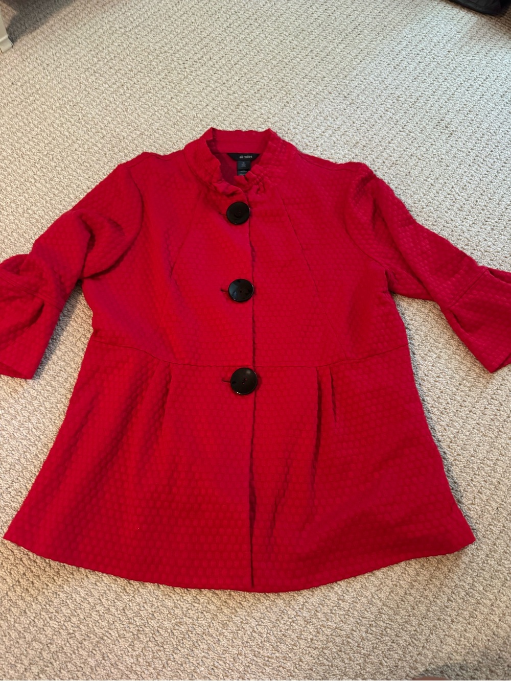 Ali Miles Red Textured Pea Coat with Large Black Buttons